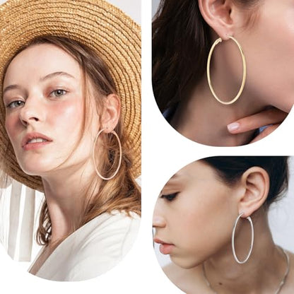 4Pcs Stainless Steel Hoop Earrings, Large Circle Silver Hoop Cartilage Gold Silver Rose gold Black Oversize Earrings for Women - size: 60 mm