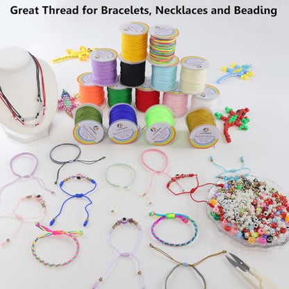 LUSTEMBER 0.8mm Nylon String, Strong Bracelet String, Durable Nylon Cord for Jewelry Making, Bracelets, Beading, Necklaces, Rattail Braiding, Kumihimo, Wind Chimes, Blinds and Handicrafts - size: Rainbow