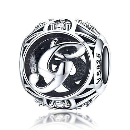 Letter Charms 925 Sterling Silver Initial A-Z Bead Charms | For Bracelets Necklaces, Hypoallergenic,Cubic Zirconia Alphabet Beads, Personalized Gifts for Women - color: G