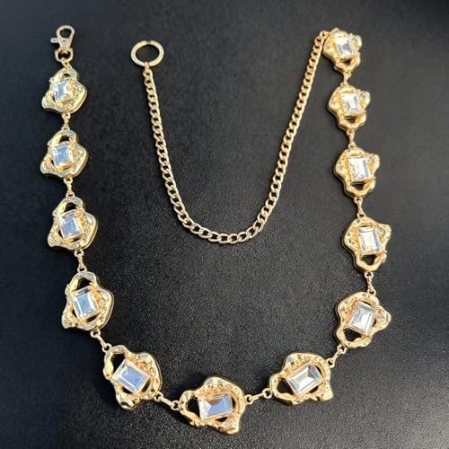 Women's Chain Belt Adjustable Rhinestone Metal Waist Belts for Women Ladies Chain Belt for Dresses - color: S-02