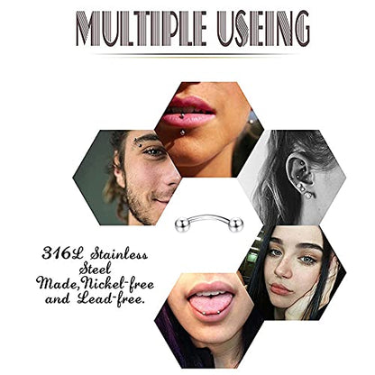 10PCS 16G Eyebrow Rings Set, Surgical Steel Curved Barbell Piercing Jewelry for Women Men, Helix Rook Daith Tragus Cartilage Earrings, Butterfly Heart Flower Spike Design, 8mm Bar