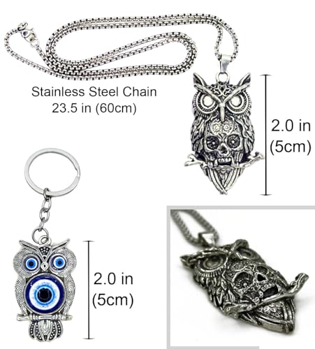 8Pcs Punk Leather Bracelet Set for Men & Women, 6Pcs Braided PU Cuffs, Necklace & Keychain, Adjustable, Stackable - style: Owl