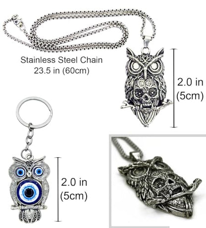 8Pcs Punk Leather Bracelet Set for Men & Women, 6Pcs Braided PU Cuffs, Necklace & Keychain, Adjustable, Stackable - style: Owl