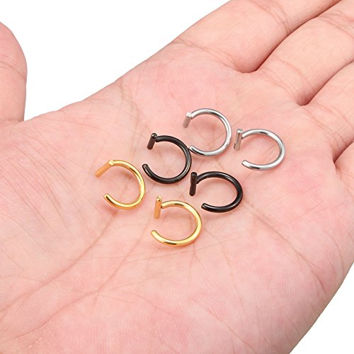 14G T Shaped Stainless Steel Gothic Clip on Non piercing Double Fake Cuff Lip Nose Ring Septum Hoop Women Men 6pcs - color: 6PCS - Mix Color 1#