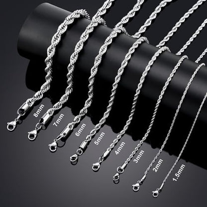 Twist Chain Necklace - Stainless Steel Rope Jewelry for Men & Women - size: 18 Inches, style: 2 mm