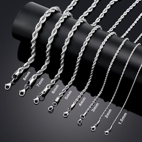 Twist Chain Necklace - Stainless Steel Rope Jewelry for Men & Women - size: 32 Inches, style: 2 mm