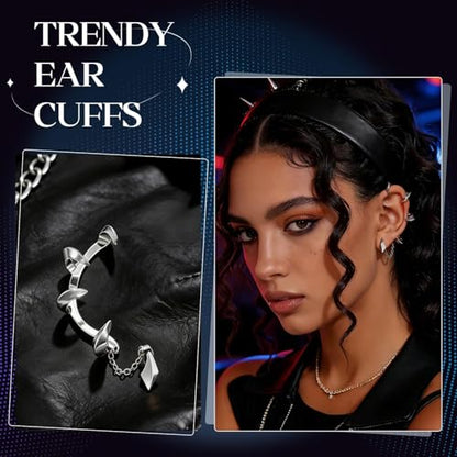Gothic Stainless Steel Ear Cuffs Non Piercing Cartilage Clip On | Punk Emo Y2k Alt Goth Style,Men Women,Silver Fake Earring,Hypoallergenic Adjustable,Jewelry Gift,Edgy design - color: K1-Dragon Claw 1 Silver