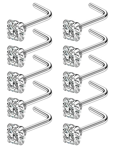 Cisyozi 18G Nose Rings Studs Hypoallergenic Nose Piercings 316L Surgical Steel Silver Nose Rings Set L Shaped Nose Nostril Piercing Jewelry for Women Men Diamond CZ 1.5mm 2mm 2.5mm 3mm 3.5mm 4mm - color: 18G - L Shaped -3.5mm