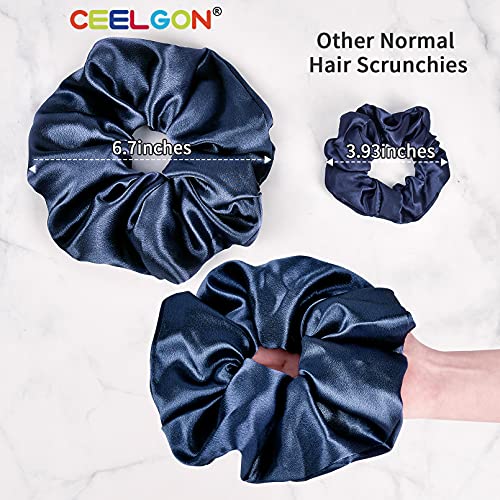 Black Big Satin Scrunchies for Women Large Scrunchie Blue Satin Hair Ties Oversized Thick Elastic Jumbo Hair Scrunchies 6 Pack (black,gold,champagne,blue,green,white) - color: Black, Gold, Champagne, Blue, Green, White, size: 1 Count (Pack of 6)