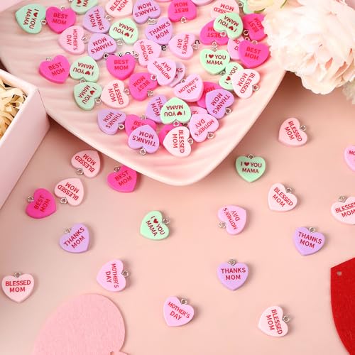 64 Pcs Mother's Day Resin Charms, Mom Conversation Heart Charm | Love Mama Mom Pendants, DIY Crafts, Bracelet Necklace Earrings Jewelry Making, Decorations Accessories - style: Mother's Day Style