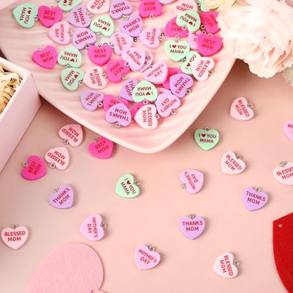 64 Pcs Mother's Day Resin Charms, Mom Conversation Heart Charm | Love Mama Mom Pendants, DIY Crafts, Bracelet Necklace Earrings Jewelry Making, Decorations Accessories - style: Mother's Day Style