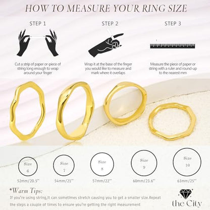 the City Rings for Women, Dainty 14K Gold Plated Stackable Thin Pinky Thumb Ring Set Hypoallergenic Wedding Bands Engagement Rings Non Tarnish Trendy Stuff Gold Jewelry Set Birthday Gifts for Mom - color: Gold Plated