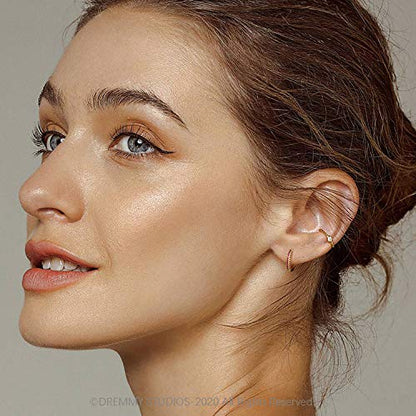Dremmy Studios Dainty CZ Huggie Hoop Earrings 14K Gold Plated Chunky Simple Cute Thick Round Frill Bead Ball Starburst Cuff Earrings Cubic Zirconia Hoop Earrings Minimalist Personalized Gift for Her - color: CZ Rose