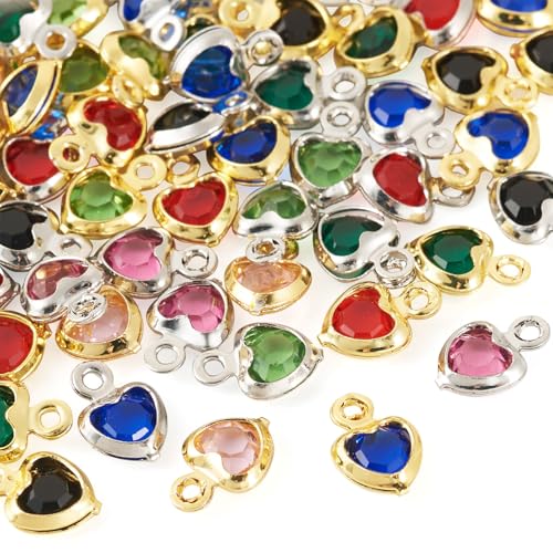 Elecrelive Crystal Heart Charms Rhinestone Heart Pendants Valentine Charms for Necklace Bracelet Earring Wedding Jewelry - color: 12 Colors, 7.5x5mm