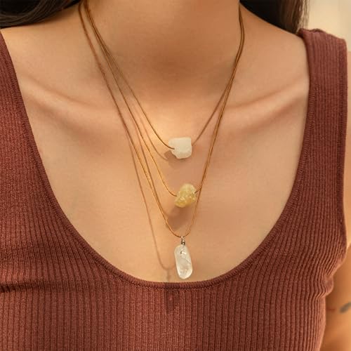 Crystal Holder Necklace for Women Natural Gemstone Crystal Pendant Necklace Handmade Boho Sun Necklace Summer Beach Jewelry Accessories - color: Yellow