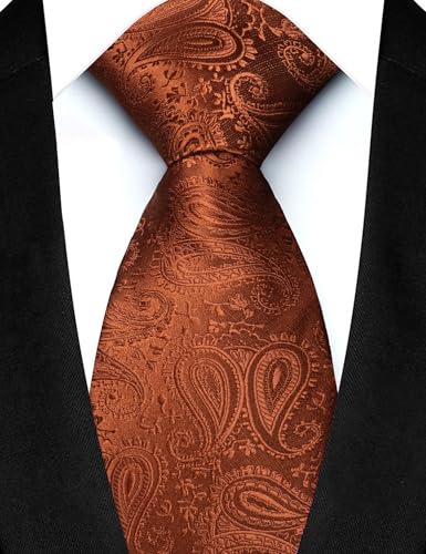 JEMYGINS Mens Paisley Tie and Lapel Pin Necktie Pocket Square and Tie Clip with Sets for Business Casual 4PCS - color: Rust