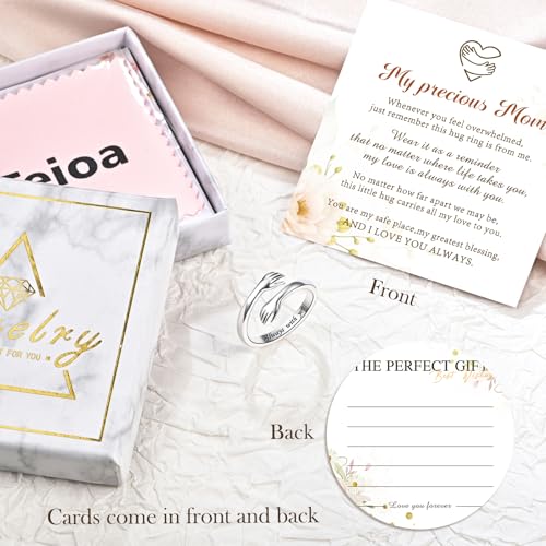 Sterling Silver Hug Ring for Women Teen Girls Adjustable Love Promise Ring Inspirational Open Rings Mothers Day Birthday Gift for Daughter Granddaughter Mom Wife Best Friend - color: Silver / Mom Gift (Always with you)