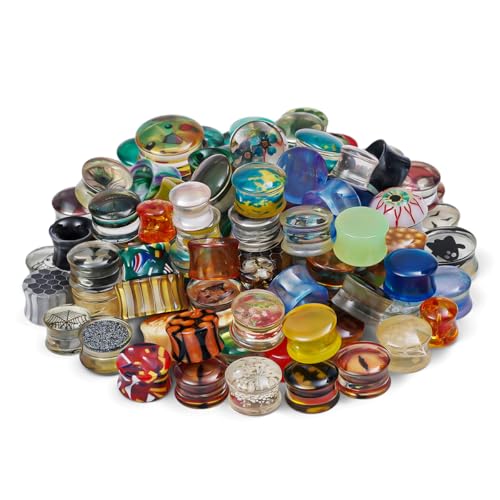 COOEAR Screw Fit Ear Gauges Flesh Plugs, 10 Pairs Random Styles Plugs Tunnels, Stainless/Glass/Stone/Acrylic Ear Piercing Stretchers Expander. - color: MH11, size: 12 mm