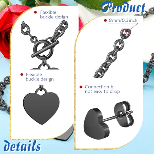 3 Pcs Heart Bow Snow Jewelry Set | Heart Necklace with Bracelet Earring, Snow Jewelry Set for Women, Bow Charms Toggle Gifts - color: Black, style: Stainless Steel Heart
