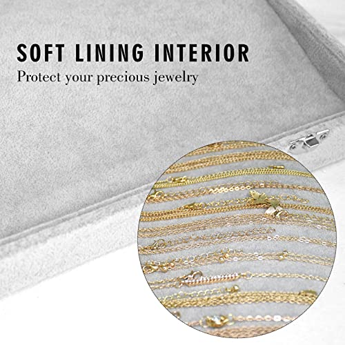 Siveit Necklace Organizer Box Premium 20 Hooks Necklace Display Jewelry Tray with Transparent Lid Jewelry Necklace Display Box for Necklace Pendants Suitable for Women and Girls (Grey) - color: Grey
