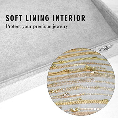 Siveit Necklace Organizer Box Premium 20 Hooks Necklace Display Jewelry Tray with Transparent Lid Jewelry Necklace Display Box for Necklace Pendants Suitable for Women and Girls (Grey) - color: Grey