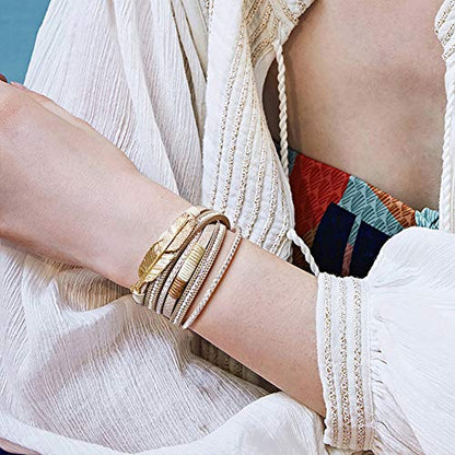 Wowanoo 3Pack Leather Cuff Bracelet Set Multilayer Wrap Bracelet Crystal Feather Tree Bracelet Magnetic Clasp Bracelet for Women - color: Leaf Tree