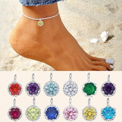 Wellike Silver Ankle Bracelets For Women Waterproof Birthstone Anklets Adjustable Sparkly Chain Silver Plated Stainless Steel Anklet Non Tarnish Jewelry - color: KKWJL185-9