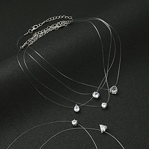 Starain 8 Pcs Fishing Line Necklace for Women Single Moon Star Cubic Zircon Pendant Choker Necklace Set - color: White