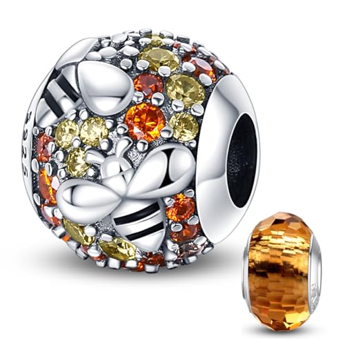 HappyStar 925 Sterling Silver Animal Dogs Charms Pendants fit Pandora Bracelets Necklaces Flowers Sports Travel Charms for Bracelets Women Jrwelry Gifts(with one Spacer Bead Charms) - style: Beehive bead