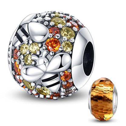 HappyStar 925 Sterling Silver Animal Dogs Charms Pendants fit Pandora Bracelets Necklaces Flowers Sports Travel Charms for Bracelets Women Jrwelry Gifts(with one Spacer Bead Charms) - style: Beehive bead