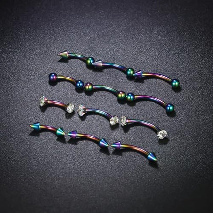 Rook Daith Piercing Jewelry 16G Stainless Surgical Steel Curved Barbell Eyebrow Rings Vertical Labret Lip Piercing Jewelry Rook Daith Earrings for Women Men 6MM 8MM 10MM Hypoallergenic - color: Rainbow-6MM 8MM 10MM