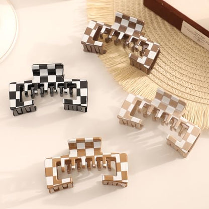 4 Pack Hat Claw Clips for Women, 4.1 Inch Large Hair Clips for Thick Hair | 2-in-1 Cute Hair Claw Clips Strong Hold Jaw Clips for Daily Styling, Baseball Cap & Trucker Hat, Checkered (Patent Pending) - color: Checkered