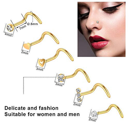 35-70 PCS 18G 20G Nose Rings for Women & Men - Gold Hoops, L Shape, Studs & Screw - 316L Surgical Stainless Steel - color: Color B-40pcs