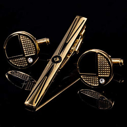 Barry.Wang Mens Cufflinks Tie Clip French Stylish Cuff Links Wedding Shirts Cuff Buttons Elegant Gift Necktie Pin - style: A Gold Round
