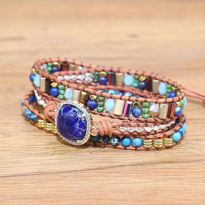 Women Wrap Bracelets Boho Natural Stone Jasper Turquoises Strand Bracelet Jewelry Collection - color: Navy