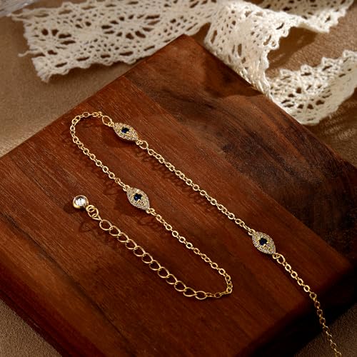 Ankle Bracelets for Women 14K Gold/Silver Plated Cross Heart Bead Anklet Waterproof Adjustable Chain Non Tarnish Cute Boho Trendy Dainty Summer Beach Foot Jewelry Gift for Her - style: Evil Eye-GD