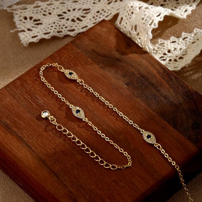 Ankle Bracelets for Women 14K Gold/Silver Plated Cross Heart Bead Anklet Waterproof Adjustable Chain Non Tarnish Cute Boho Trendy Dainty Summer Beach Foot Jewelry Gift for Her - style: Evil Eye-GD