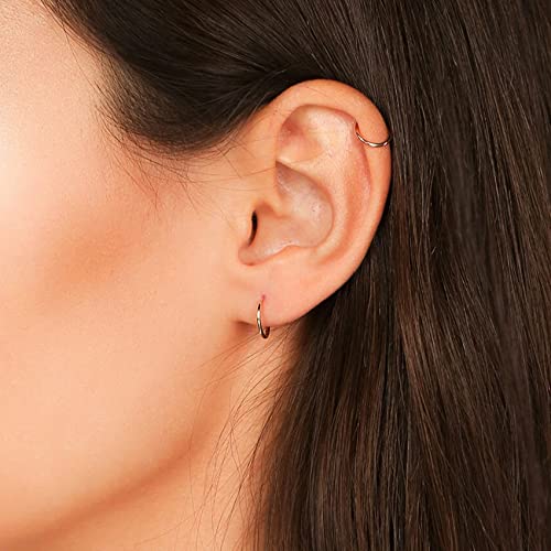 EPIRORA Silver Hoop Earrings- Cartilage Endless Small Hoop Earrings Set for Women Men, 3 Pairs of Hypoallergenic 925 Sterling Silver Tragus Earrings Nose Lip Rings - color: 3 Pairs(8/10/12mm)-Rose Gold
