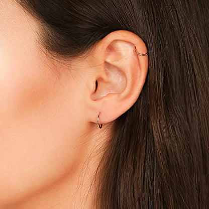 EPIRORA Silver Hoop Earrings- Cartilage Endless Small Hoop Earrings Set for Women Men, 3 Pairs of Hypoallergenic 925 Sterling Silver Tragus Earrings Nose Lip Rings - color: 3 Pairs(8/10/12mm)-Rose Gold