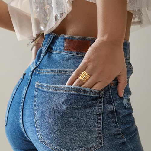VNOX Gold Rings for Women 丨 14k Gold Plated Stainless Steel Chunky Statement Rings Twisted Braided Ring Stackable Rings Chunky Signet Ring for Womens Jewelry Trendy - style: Wrap