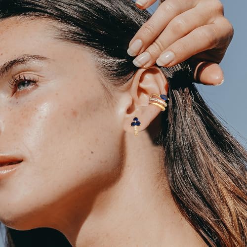 Gold Ear Cuff Earring for Women 14K Gold Plated Cubic Zirconia Non-Pierced Clip on Cartilage Chunky Ear Cuffs Hypoallergenic Jewelry - style: blue eye