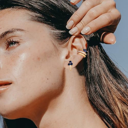Gold Ear Cuff Earring for Women 14K Gold Plated Cubic Zirconia Non-Pierced Clip on Cartilage Chunky Ear Cuffs Hypoallergenic Jewelry - style: blue eye