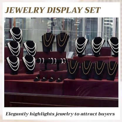Leinuosen 5 Pcs Velvet Jewelry Display Set for V-shaped and Flat Necklace Bust Stand Ring Finger Holder T Shape Bracelet Stand