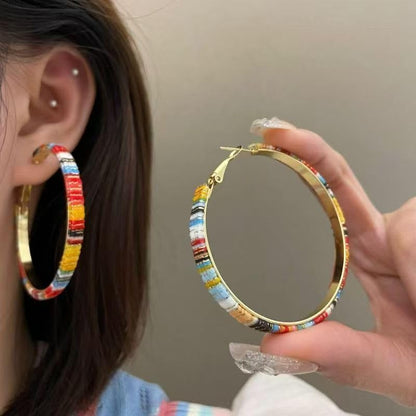 Hoop Earrings for Women Leather Hoop Earrings-Medium/Large Hoops-Lightweight hoop - color: Rainbow