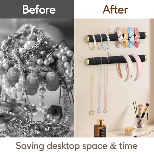 Velvet Necklace Holder Wall Jewelry Organizer, 12" Hanging Necklace Organizer, 2 Pack Wall Mounted Necklace Hanger for Bracelets Bangles Display,Black - color: Black