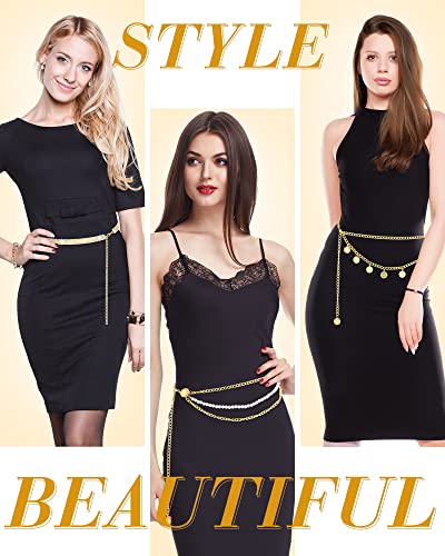 Hicarer 3 Pcs Waist Chain for Body Multi Layer Chain Belts for Women Girls Summer Beach Jewelry Halloween Adjustable - color: Gold, style: Elegant Style