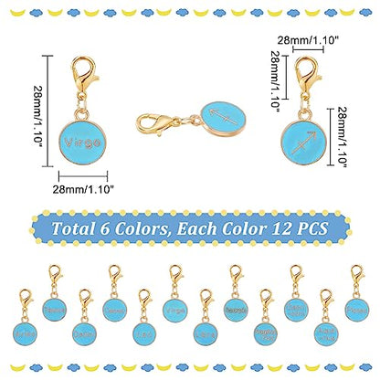 PH PandaHall 72pcs 12 Constellations Pendants, Enamel Constellation Charms with Lobster Claw Clasps Crochet Stitch Markers Zodiac Sign Pendants for Necklace Earrings Keychains Weaving Sewing