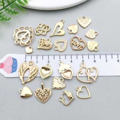 WOCRAFT 60pcs KC Gold Heart Valentine's Day Wedding Charms Bracelet Charms for Jewelry Making Sets DIY Necklace Bracelet Keychain Crafting Charms Kit Craft Supplies (SN920) - color: KC Gold, size: Heart Charms