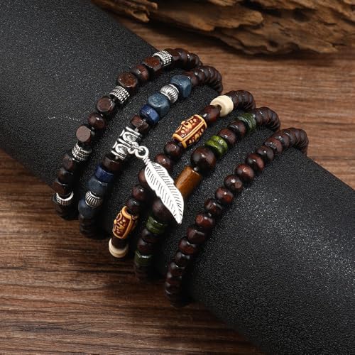 Wood Bead Necklace Africa Wooden Chain Statement Unisex Chunky Necklaces - color: 5 Wooden bracelet-20