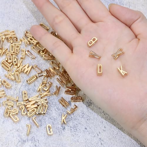 Alphabet Slide Letter Charms Initial A-Z Alphabet Beads for Flat Leather Bracelet Wristbands Necklace Pendant Keychain Mother’s Day Graduation Wedding Jewelry Making, 156PCS - color: KC Gold